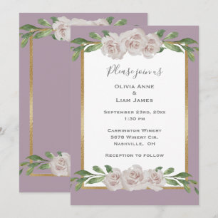 Dusty Lavender Floral Watercolor Romantic Wedding Invitation