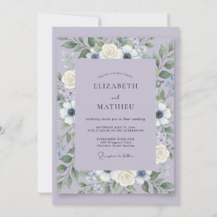 Dusty Lavender Lilac Leafy Wedding Invitation