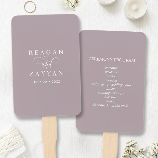 Dusty Lavender Minimalist Wedding Program Hand Fan (Creator Uploaded)