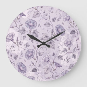 Dusty Lavender Morning Glories Elegant Floral Large Clock