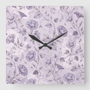Dusty Lavender Morning Glories Elegant Floral Square Wall Clock
