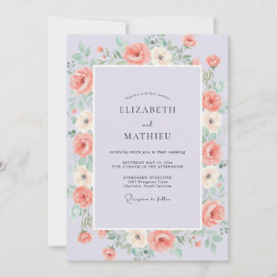 Dusty Lavender Peach Peony Wedding Invitation
