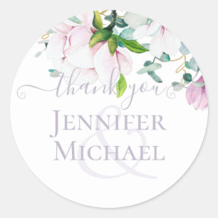Dusty Lavender Pink Magnolias Eucalyptus ThankYou  Classic Round Sticker