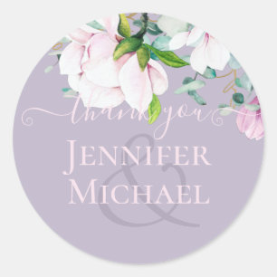 Dusty Lavender Pink Magnolias Eucalyptus ThankYou Classic Round Sticker