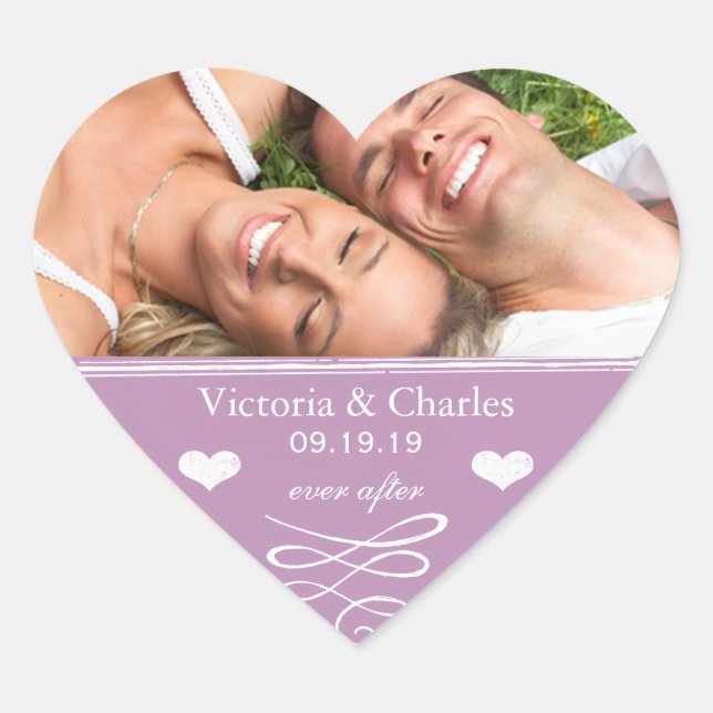 Dusty Lavender Purple Beach Destination Wedding Heart Sticker (Front)