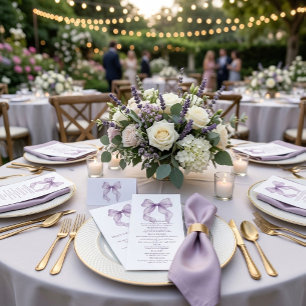 Dusty Lavender Ribbon Bow Wedding Dinner Menu