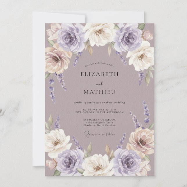 Dusty Lavender Romantic Rose Wedding Invitation (Front)