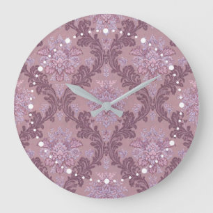 Dusty Lavender Rose Mauve Lilac Elegant Damask Large Clock