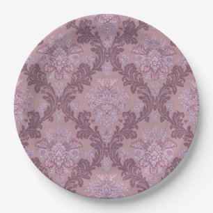 Dusty Lavender Rose Mauve Lilac Elegant Damask Paper Plate
