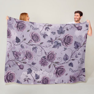 Dusty Lavender Rose Moody Dreamy Hues Floral Fleece Blanket
