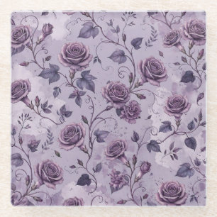 Dusty Lavender Rose Moody Dreamy Hues Floral  Glass Coaster