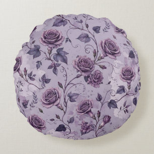 Dusty Lavender Rose Moody Dreamy Hues Floral Round Pillow
