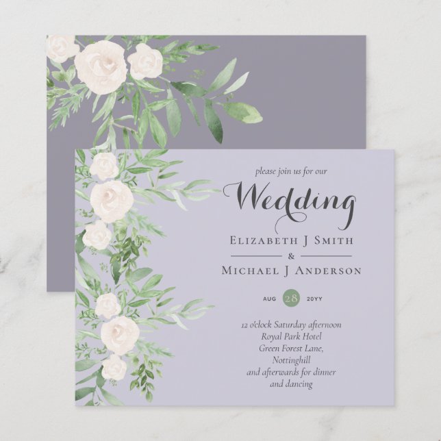 Dusty LAVENDER Sage Floral BUDGET WEDDING Invites (Front/Back)