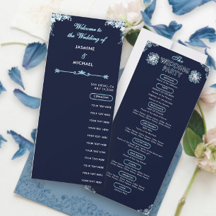 Dusty Light Blue Floral Navy Programme de mariage 
