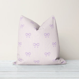 Dusty Lilac Balletcore Ribbon Bows Throw Pillow