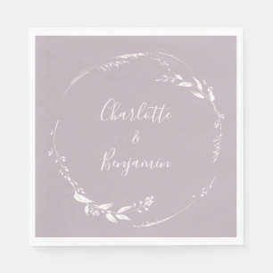 Dusty Lilac Floral Wreath Calligraphy Personalized Napkin