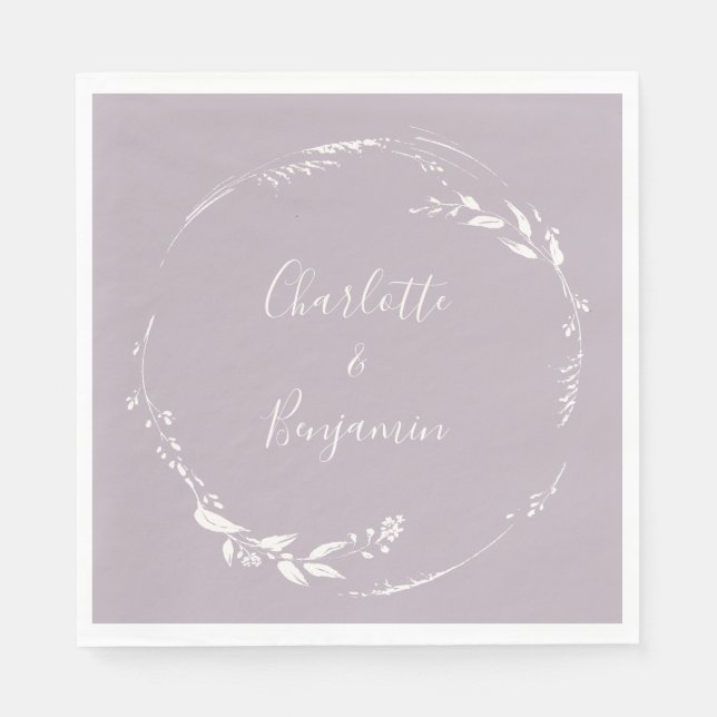 Dusty Lilac Floral Wreath Calligraphy Personalized Napkin (Front)