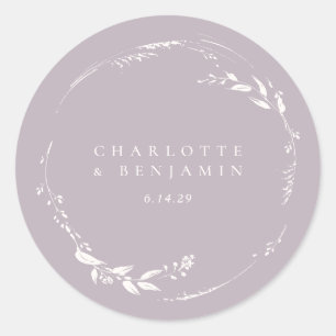 Dusty Lilac Floral Wreath Monogram Personalized Classic Round Sticker
