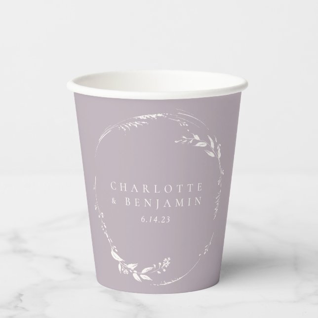 Dusty Lilac Floral Wreath Monogram Personalized   Paper Cups (Front)