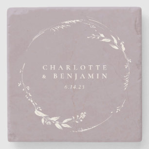 Dusty Lilac Floral Wreath Monogram Personalized Stone Coaster
