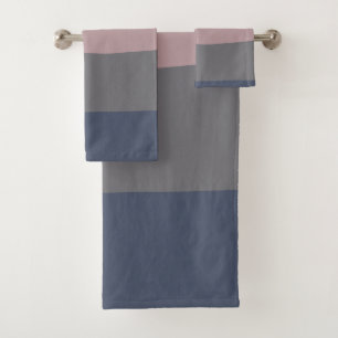 Dusty Mauve and Grey Abstract Colour Block Bath Towel Set