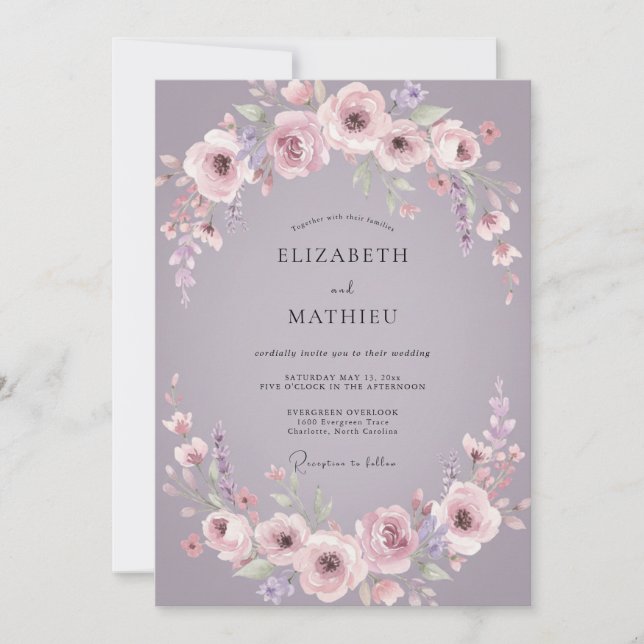 Dusty Mauve Bloom Wedding Invitation (Front)