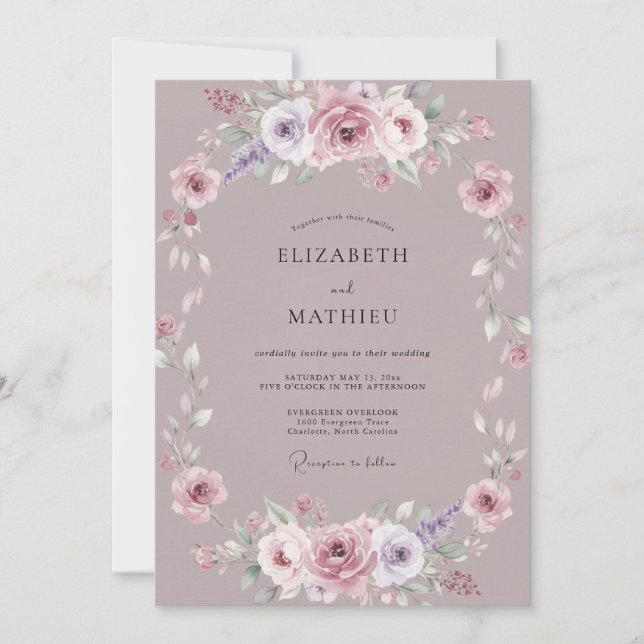 Dusty Mauve Blossom Wedding Invitation (Front)