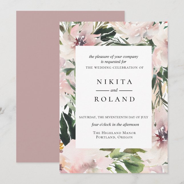 Dusty Mauve Botanical Faire-part de mariage (Devant / Derrière)