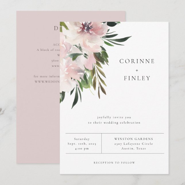 Dusty Mauve Botanical Faire-part de mariage (Devant / Derrière)