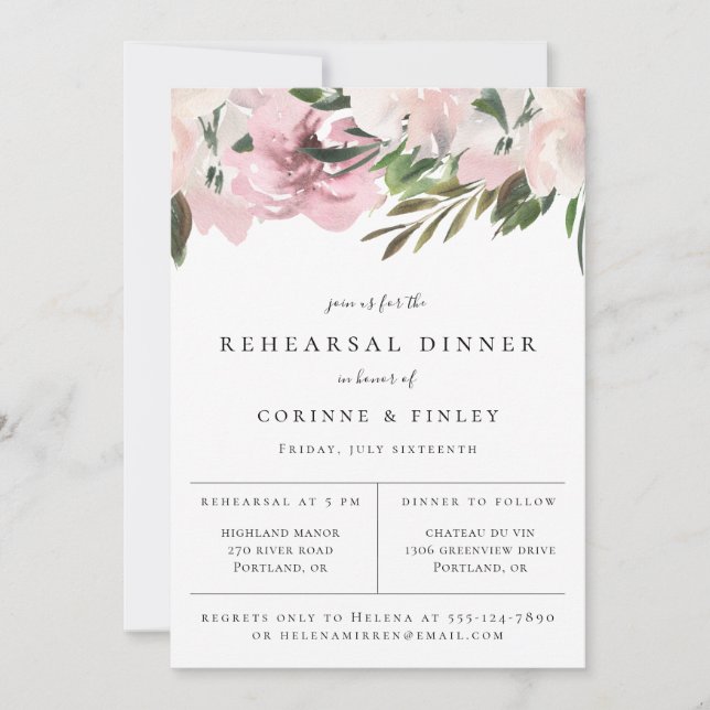 Dusty Mauve Botanical Rehearsal Dinner Announcement (Front)