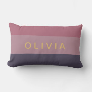 Dusty Mauve Colour Block Custom Monogram Name Lumbar Pillow