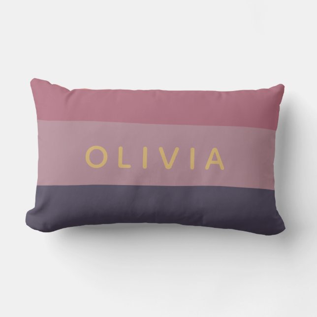 Dusty Mauve Colour Block Custom Monogram Name Lumbar Pillow (Front)