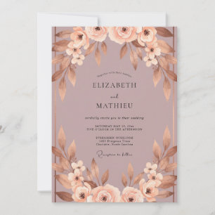 Dusty Mauve Copper Foliage Eucalyptus Wedding Invitation