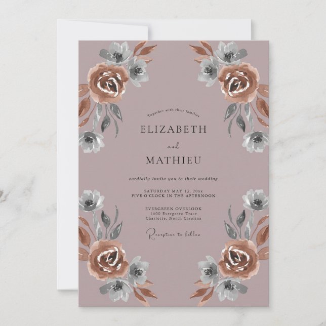 Dusty Mauve Copper Painted Wedding Invitation (Front)