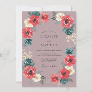 Dusty Mauve Coral Peony Wedding Invitation