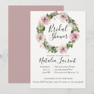 Dusty Mauve Floral Wreath Bridal Shower Invitation