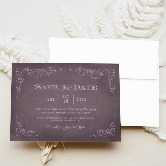 Dusty Mauve Grapevine Vineyard Wedding Save The Date (Creator Uploaded)