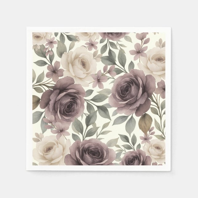 Dusty Mauve & Ivory Bloom Botanical Wedding Napkin (Front)