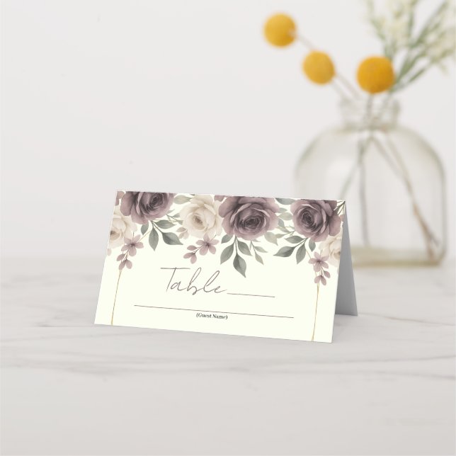 Dusty Mauve & Ivory Bloom Botanical Wedding Place Card (Front)