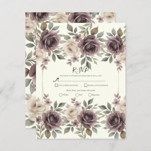 Dusty Mauve & Ivory Bloom Botanical Wedding RSVP Invitation