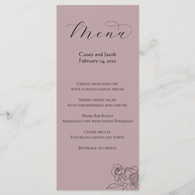 Dusty Mauve Menu for Weddings or Events (Front)