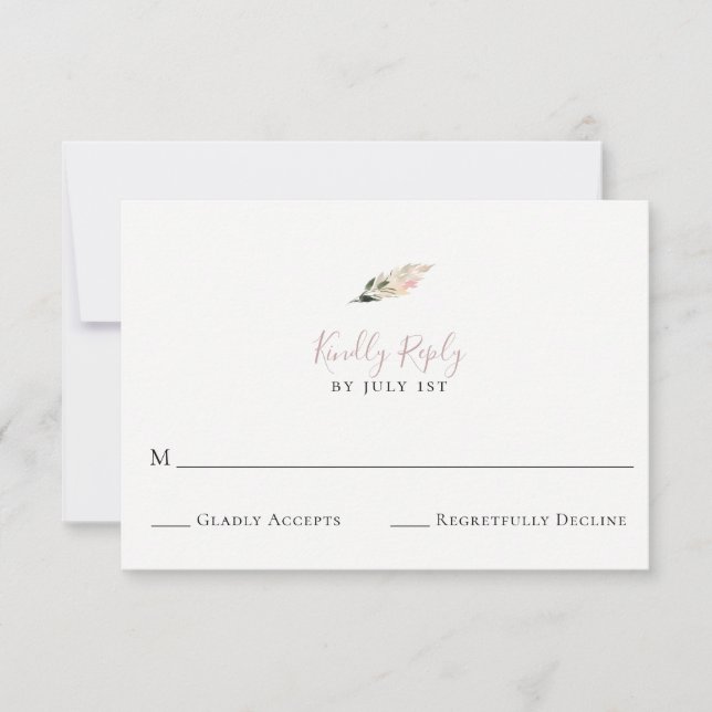 Dusty Mauve Pampas Grass Wedding RSVP Card (Front)