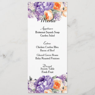 Dusty Mauve Peach Peonies Wedding Menu Card
