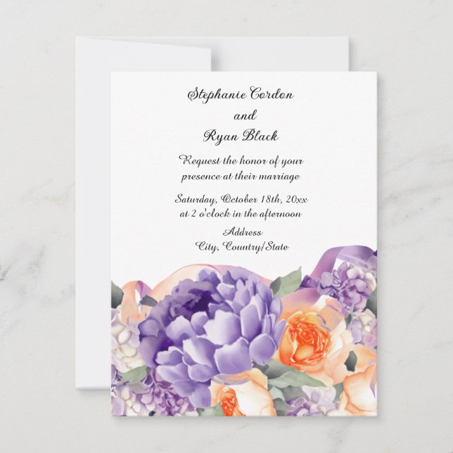 Dusty Mauve Peach Peony Faire-part de mariage (Devant)