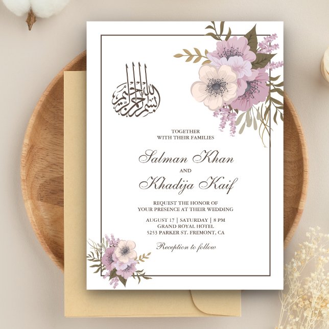 Dusty Mauve Pink Floral Islamic Muslim Wedding Invitation (Creator Uploaded)