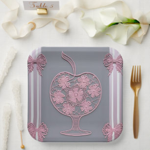 Dusty Mauve Pink Lace Coquette Wedding Paper Plate