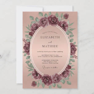 Dusty Mauve Plum Wreath Wedding Invitation