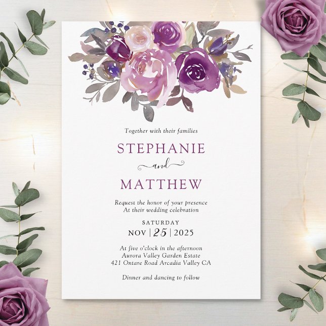 Dusty Mauve Purple Blush Floral Botanical Wedding Invitation (Creator Uploaded)