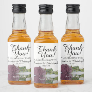 Dusty Mauve Reflecting Rose Wedding Thank You Mini Liquor Bottle Label