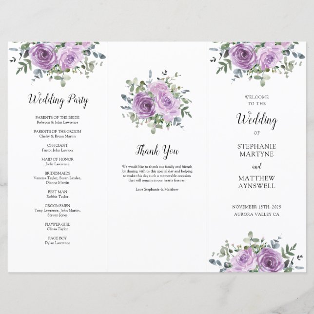 Dusty Mauve Rose Eucalyptus Order of Service (Front)